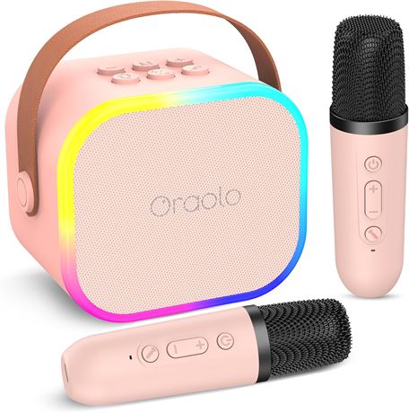 Oraolo Portable Karaoke Machine for Kids, 2 Wireless Mics, Magic Sound Effects