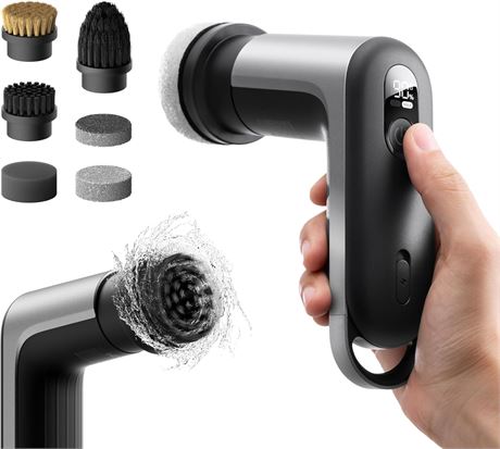 HOTO Grip Cordless Electric Spin Scrubber, IPX7, 0.65 lb, 6 Brush Heads