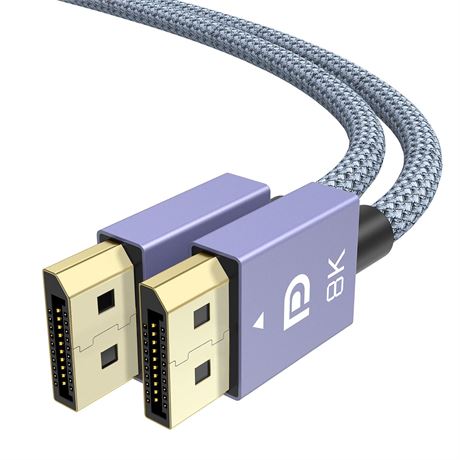 8K DisplayPort 1.4 Cable 6.6ft 32.4Gbps for Gaming Monitors