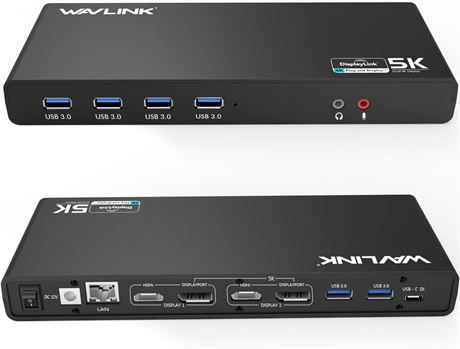 WAVLINK USB-C Universal Dock 15-in-1: Dual 4K/5K, 2 HDMI, 2 DP, Ethernet
