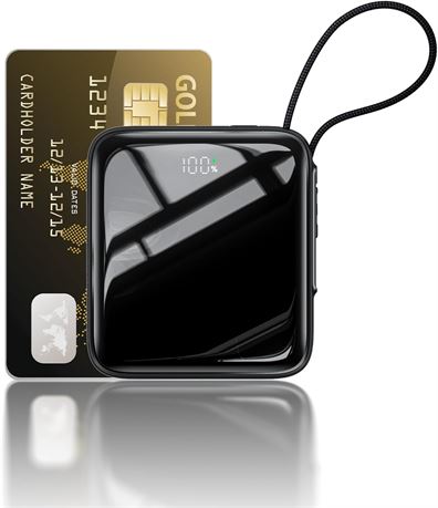 Kuulaa 5000mAh iPhone Power Bank with Lightning Plug LED Display USB-C Black
