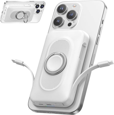 Batterie Magnétique 20000mAh Charge Rapide 4-en-1 Blanche