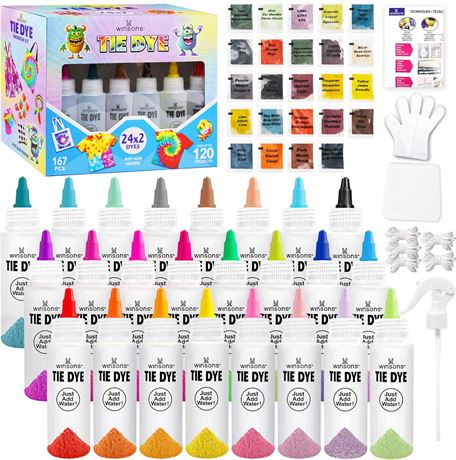 Tie Dye Kit for Kids - 24 Colors Pre-Filled Bottles, Non-Toxic Dye Set