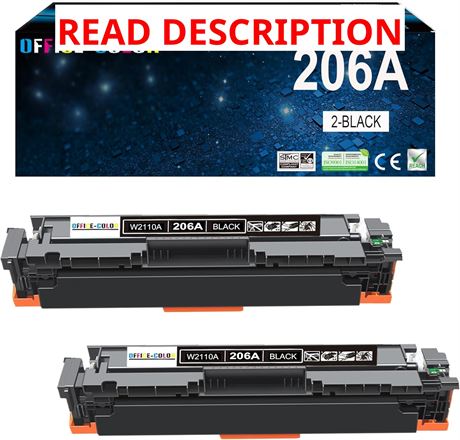 2-Pack HP 206A Black Toner W2110A for Color LaserJet Pro MFP M283/M282/M255