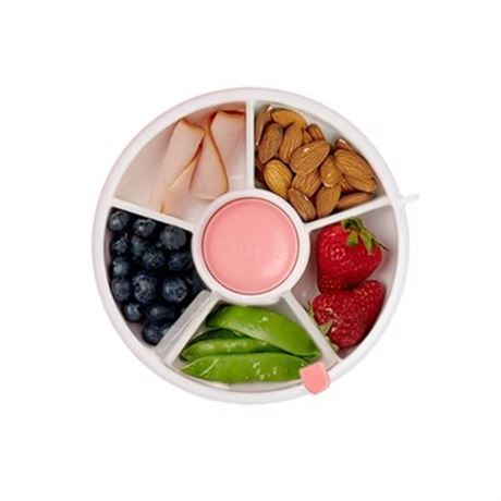 GoBe Kids Snack Spinner Flip Bundle, Coral Pink 11oz with Stickers & Hand Strap