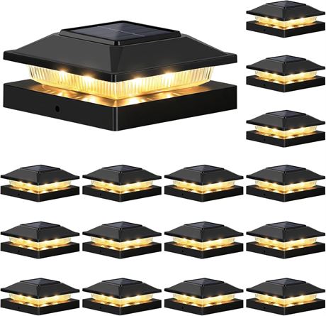 Solar Post Cap Light 16-Pack, Black Waterproof for 4x4 Posts, 16 LEDs