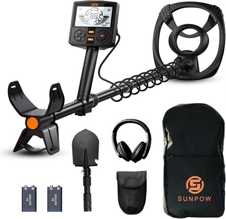 SUNPOW Metal Detector for Adults 12in Waterproof Coil 5 Modes 19-59in