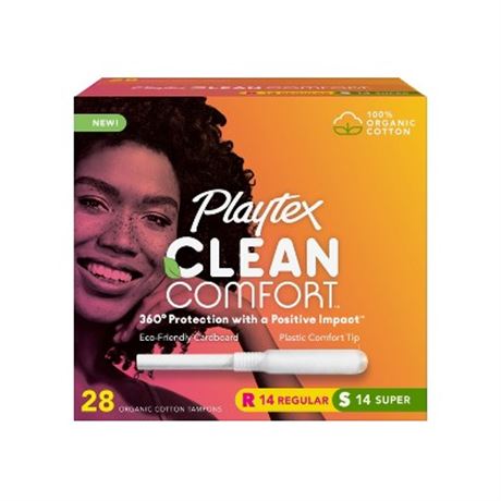 Playtex Organic Tampons – 14 Regular + 14 Super, 28ct
