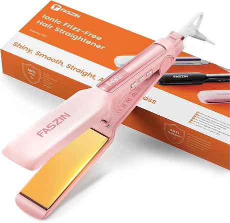 Faszin Lisseur Cheveux Large 1.65" Titane Ion Négatif Chauffe 30s Rose