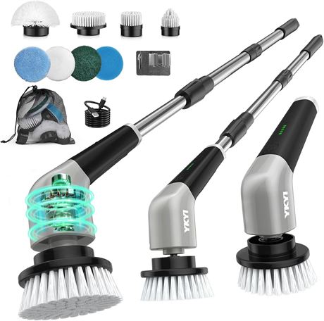 YKYI Electric Spin Scrubber, Cordless Cleaning Brush, 8 Heads, 2 Speeds Grey
