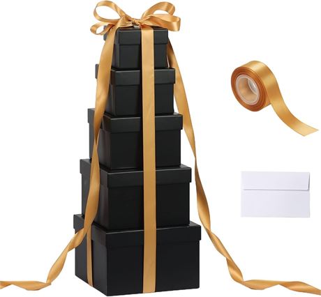CHARMGIFTBOX 5-Pack Square Nesting Gift Boxes – Black