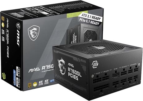 MSI MAG A750GL PCIE5, alimentation 750 W modulable 80+ Gold ATX3.1 PCIe 5.1
