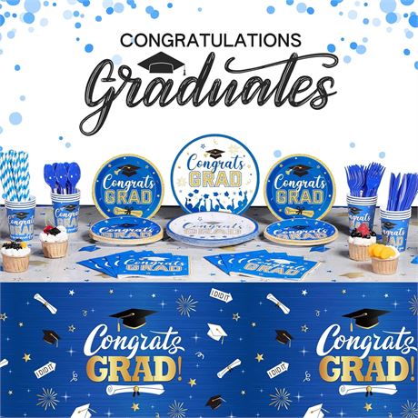 Tatuo 193 Pcs Graduation Party Supplies Set, Class of 2024, Blue/Gold