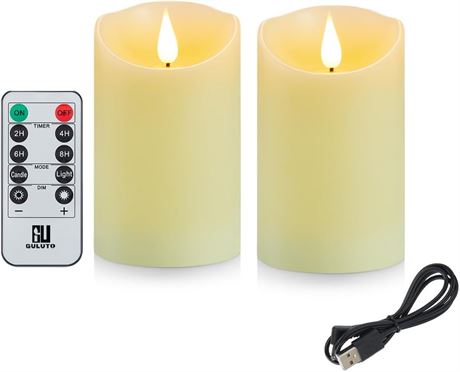 Guluto Rechargeable Flameless LED Candles – 2-Pack, Ivory, Remote