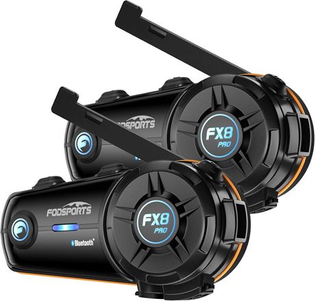 Fodsports FX8 Pro Motorcycle Intercom 10-Rider Bluetooth System 2-Pack