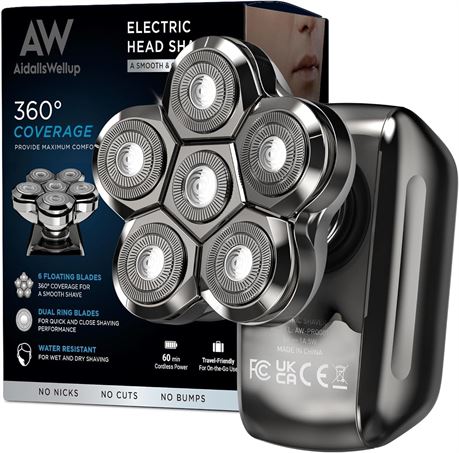 AidallsWellup Cordless Head Shaver Waterproof Electric Razor Grooming Kit Men