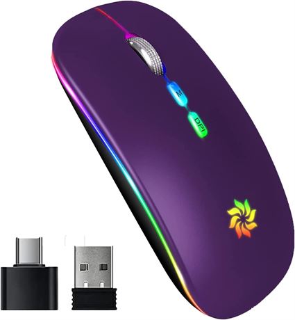 KBCASE Wireless Mouse, Slim Silent 2.4G Rechargeable USB-C Receiver
