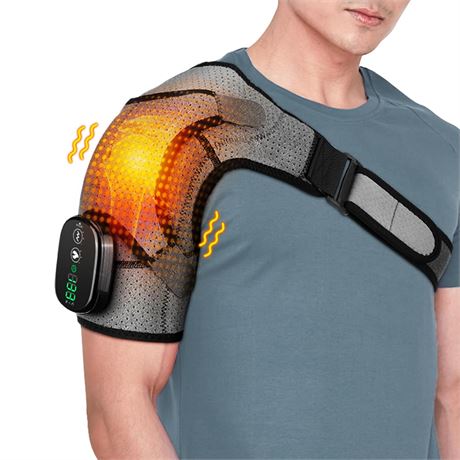 Shoulder Heating Pad with Massage, Cordless Heated Shoulder Wrap Massager