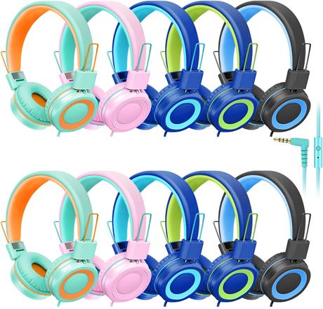 CN-Outlet 10-Pack Classroom Headphones for Kids Teens with Mic