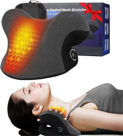 Wireless Heated Neck Stretcher for Pain Relief, Rechargeable Traction Pillow