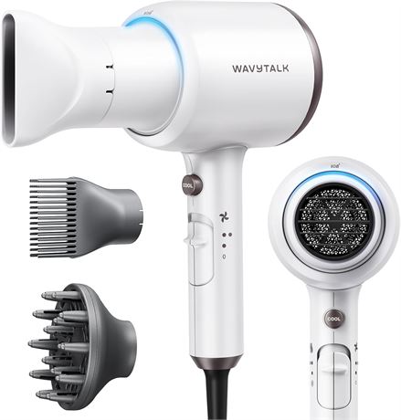 Wavytalk 1875W Hair Dryer with Diffuser, Fast Dry, Quiet Lightweight, White
