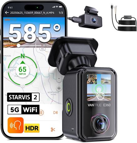 Vantrue E360 Plus Dash Cam: 360  Rear, STARVIS 2, Night Vision, Parking, 1TB