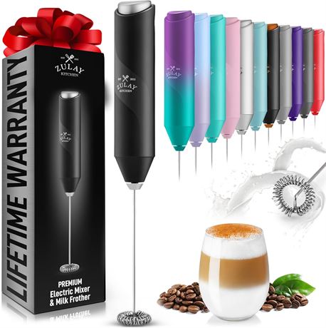 Mousseur lait Zulay Kitchen portable noir fouet matcha café