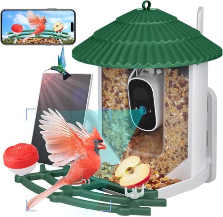 Smart Bird Feeder with Camera, App Control, Solar/Battery Power, Night Vision