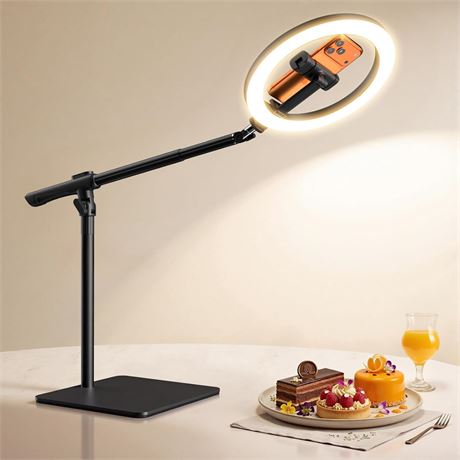 Desk Ring Light with Stand, 10" Tripod for iPhone, Holder, CRI>95