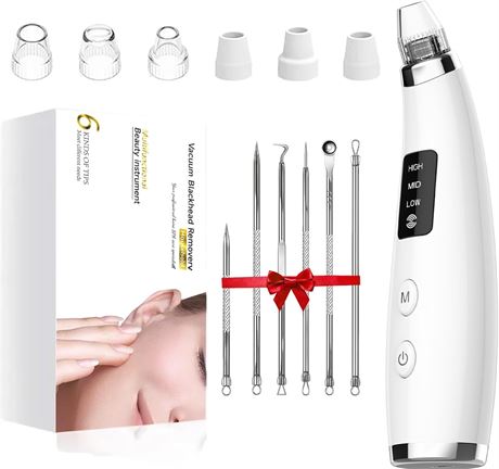 Blackhead Remover Vacuum, Rechargeable Pore Cleaner with 3 Suction, 6 Probes