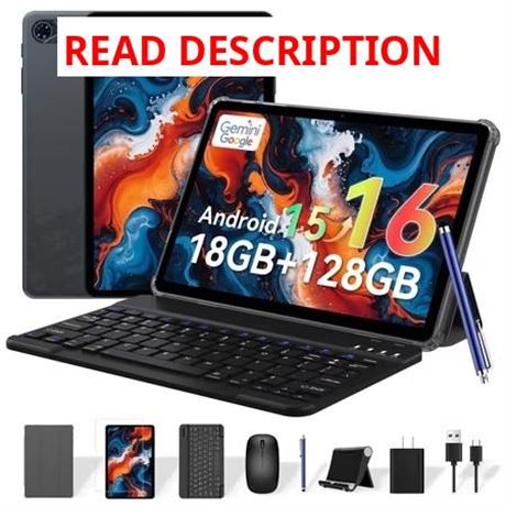 Gemini AI 2-in-1 Tablet with Keyboard, 18GB RAM, 128GB ROM, 10" 1080p