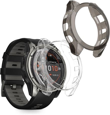 kwmobile Frame Cover 2 Pack for Garmin Fenix 8, Clear Silicone Case Black