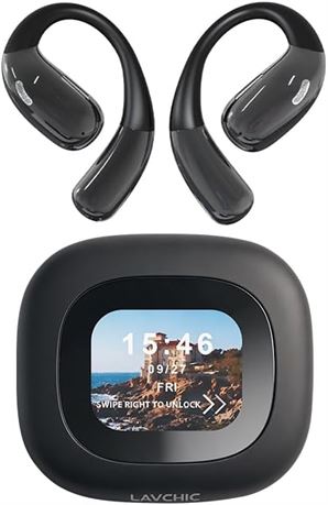 OWS Open Ear Headphones with LCD Screen, 14.2mm Driver, 21H Playtime (Dark)