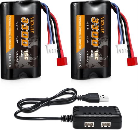 7.4V 3300mAh Li-ion RC Battery with Dean Plug 2S for WLtoys 1/10 1/16
