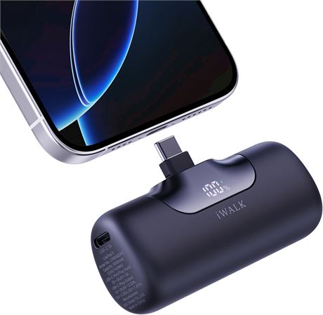 Batterie iWALK 5500mAh mini USB-C LED 22.5W iPhone/Android noire