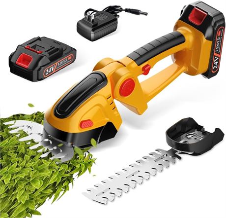 Cordless Hedge Trimmer with 21V Battery, 2-in-1 Electric Shrub Trimmer