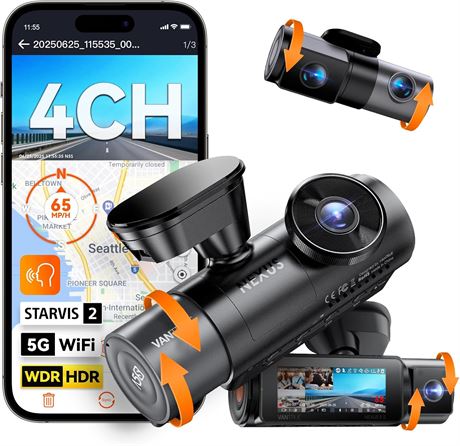 Vantrue N5S 4 Channel Dash Cam, WiFi, 360 , STARVIS 2, IR Night Vision, GPS