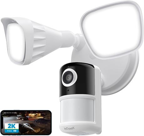 ieGeek Floodlight Camera, 2K, 2600-Lumen, 2.4G WiFi, Motion Sensor, Alexa
