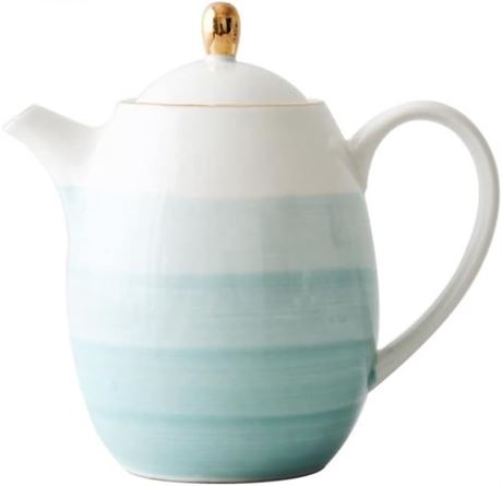 Théière céramique bleue avec filtre infuseur et couvercle