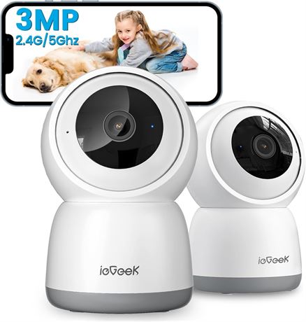 ieGeek 2K Indoor Security Camera 360  Auto Tracking, Night Vision, 2-Pack, Alexa