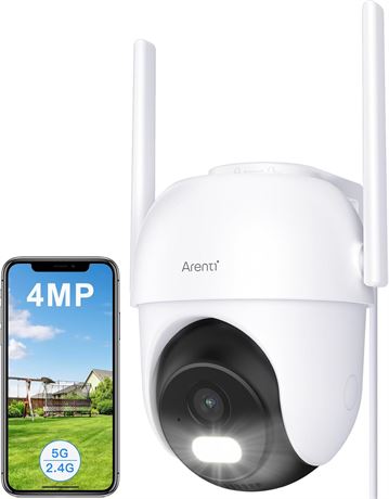 Caméra sécurité Arenti 4MP WiFi 5G/2.4G, vision nocturne couleur