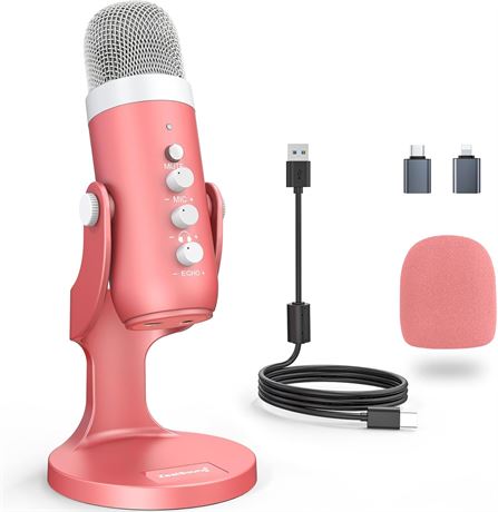 Micro USB ZealSound rose pour streaming, PC, PS5, YouTube, ASMR