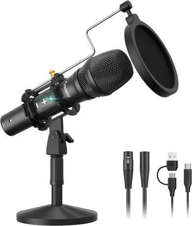 MAONO USB/XLR Dynamic Microphone with Volume Control, Shock Mount