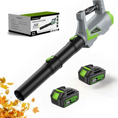 PATOOLIO Cordless Leaf Blower 650 CFM / 170 MPH, 2x4000mAh Batteries + Charger
