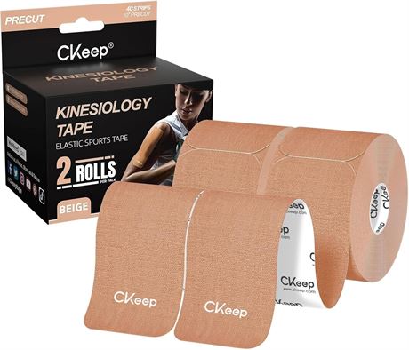 CKeep Kinesiology Tape 2 Rolls, Precut Cotton, Waterproof, Joint & Muscle Relief