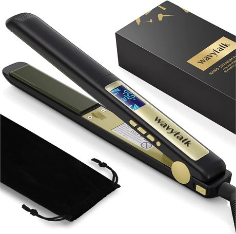 Wavytalk 2-in-1 Titanium Flat Iron & Curling Iron, LCD Display, Matte Black