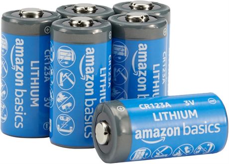 Amazon Basics 6-Pack CR123A Lithium Batteries, 3V, 10-Year Shelf Life