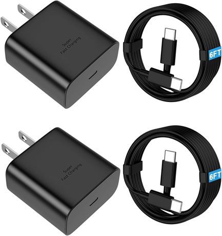 45W USB-C Fast Charger 2-Pack with 6ft Cable for Samsung Galaxy S25/24/23