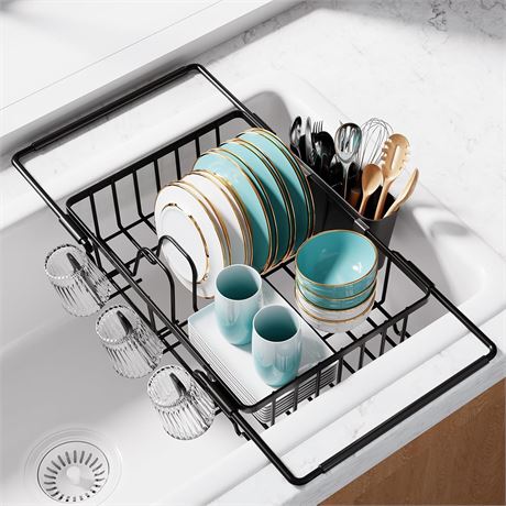 Expandable In-Sink Dish Drying Rack Stainless Steel Black