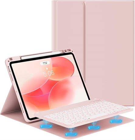 iPad Air Keyboard Case 11-Inch M4/M3/M2, 7-Color Backlit, Magnetic BT Pink